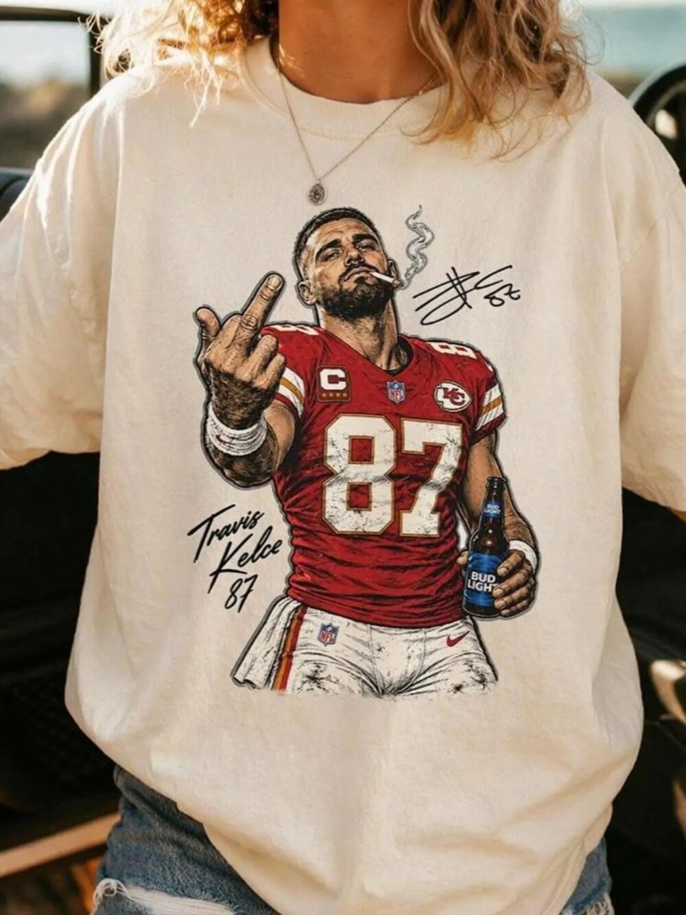 Travis Kelce Signature Shirt, Kansas City Football 87 Beer Graphic Tee